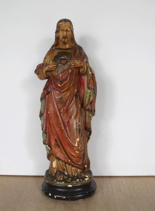 Devoción de Cristo al Sagrado Corazón. Antigua, 49 cm de alto.