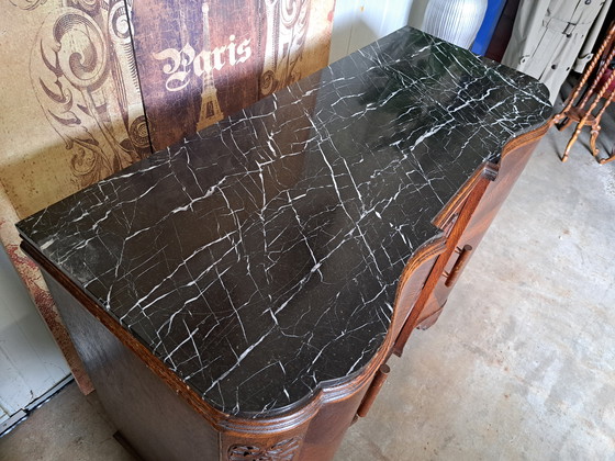 Image 1 of Buffet ancien, console murale, commode avec dessus en marbre 130x55cm et 100cm de haut.