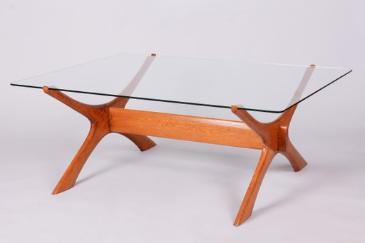 Table à manger Mid-Century restaurée, par F. S. Abeln, Chêne, Verre, Italie, années 1950