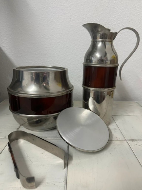 Image 1 of Set da bar di metà secolo: secchiello per il ghiaccio + caraffa + pinze