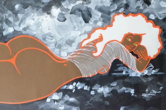 Marc Dumont “Nu Orange” Frans Modernistisch Vrouwelijk Naakt Acrylschilderij – Schilderijen & Tekeningen (photo 6 of 12)