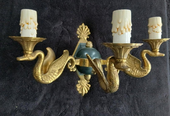 Image 1 of Seltene Wandleuchte im Empire-Stil aus Bronze in Schwanenform