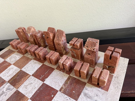 Design Chess Set in two-tone Travertine, Angelo Mangiarotti, Decorative Objects, Beige, Modern (photo 6 of 15)