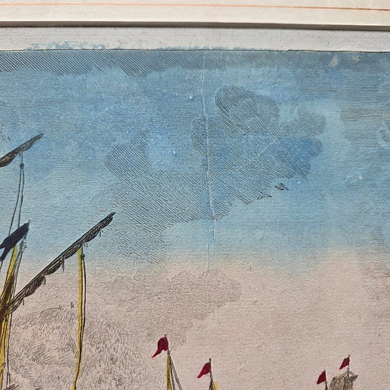 Image 1 of Antique optical engraving of the Port of Rotterdam, 18th century