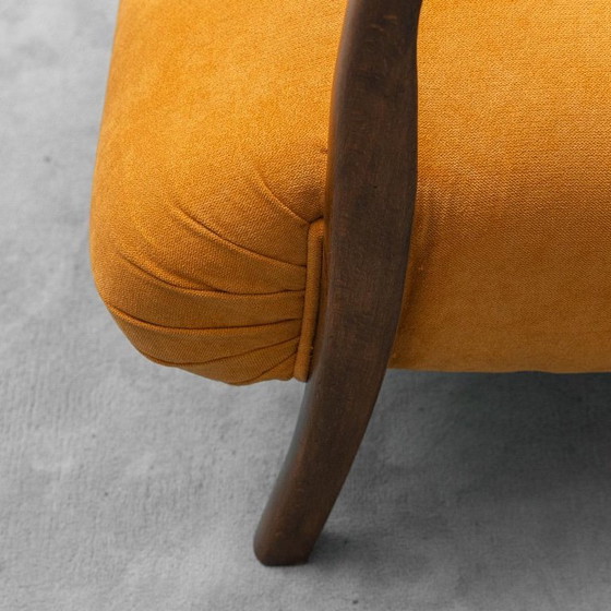Image 1 of Poltrona vintage scandinava in tessuto arancione e legno, anni '60, Modern Antiques