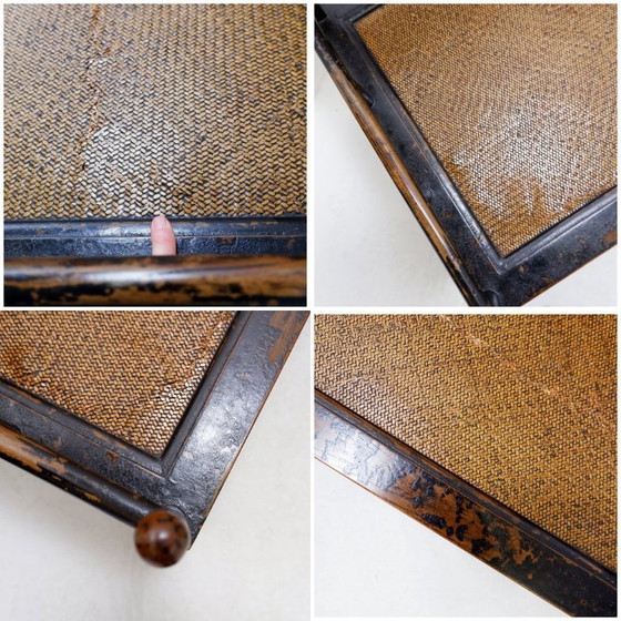 Image 1 of Paire de chaises de méditation en bois laqué et rotin - Japon, début du XXe siècle