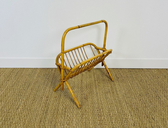 Image 1 of Vintage tijdschriftenrek van rotan, 1960