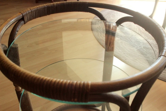 Carrello bar rotondo in bambù/rattan/legno - 3 ripiani – Oggetti decorativi, Glass, Bamboo, Vintage (photo 4 of 11)