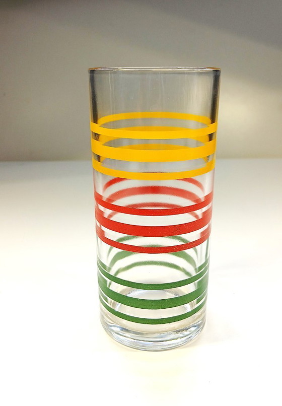Image 1 of (W006) Lot de 8 verres à rayures Libbey Fiesta Mambo vintage – Splendeur rétro des années 70