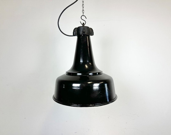 Image 1 of Industrial Black Pendant Factory Lamp with Cast Iron Top, 1970s