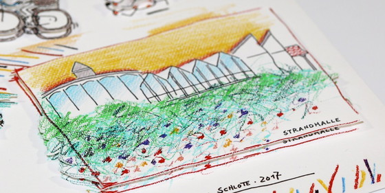 Image 1 of Schlote, Wilhelm - Langeoog - Strandzaal - 3D constructie - met de hand getekend