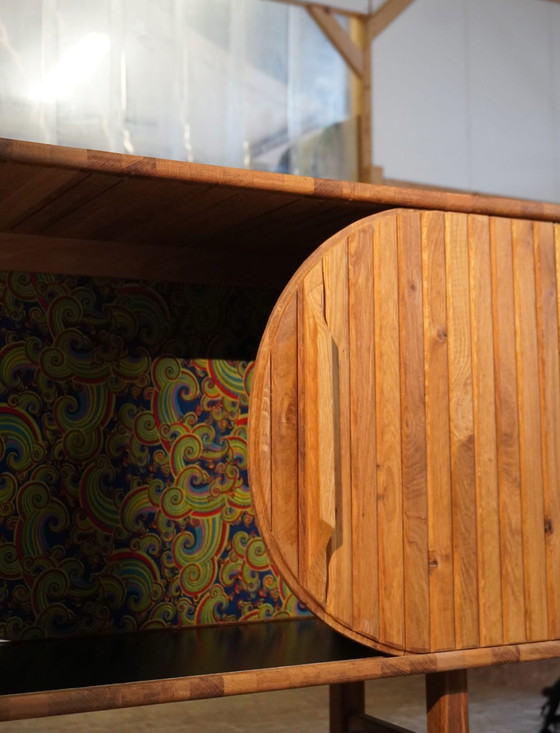 Image 1 of Unique wooden cabinet with roller door, handmade