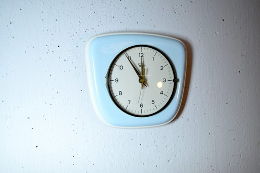 Horloge Murale Mid Century Vintage de Cuisine Bleue