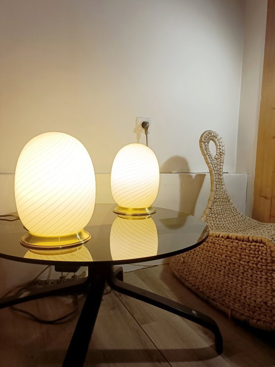Par de lámparas de cristal de Murano, década de 1970. – Lámparas de mesa, Murano Glass (photo 6 of 7)