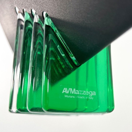 Image 1 of Lampada da soffitto in vetro di Murano verde e bianco di Mazzega, anni '70