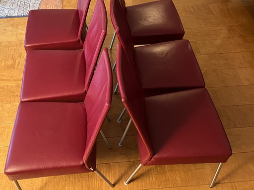 6 Bert Plantagie leren eetkamerstoelen bordeauxrood