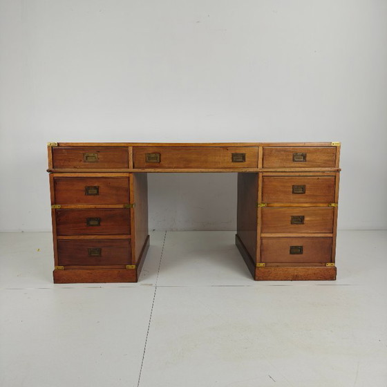 Image 1 of English campaign-style writing desk, late 20th century