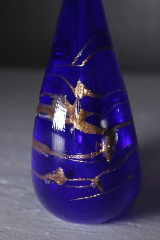 Image 1 of Michèle Luzoro in Biot - Blown glass sculpture with gold inclusions on cobalt, dated 2000