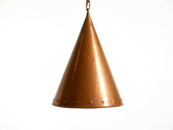 Image 1 of 1960s cone pendant lamp in copper by TH. VALENTINER Copenhagen, Made in Denmark