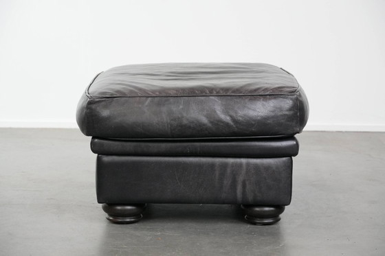 Image 1 of Large and timeless black stool made of cowhide in English style