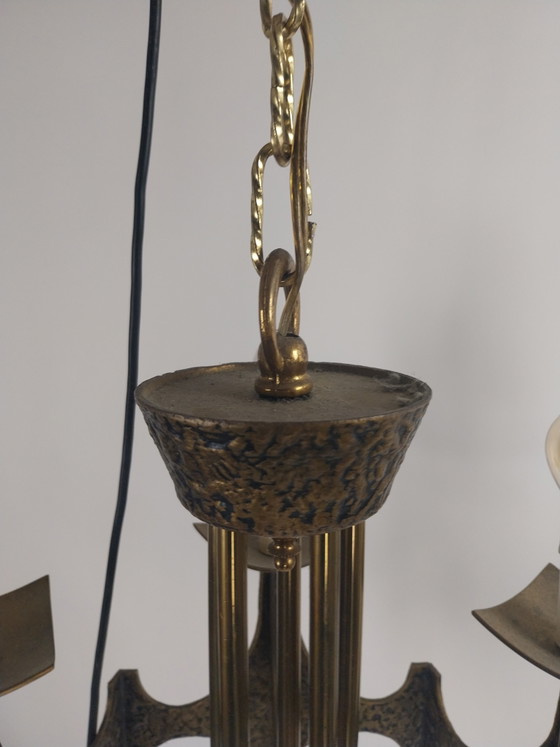 1 x Suspension brutaliste années 1970 par Moe Bridges. – Metal, Brass, Vintage (photo 5 of 9)