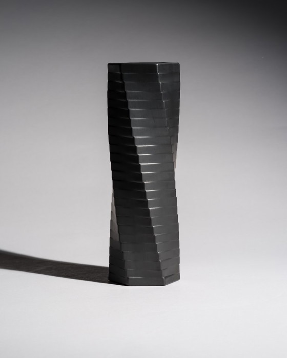 Image 1 of Vintage ROSENTHAL WERNER UHL Vase Duo Bisque Porcelaine Noire PISA 23 cm & 28 cm