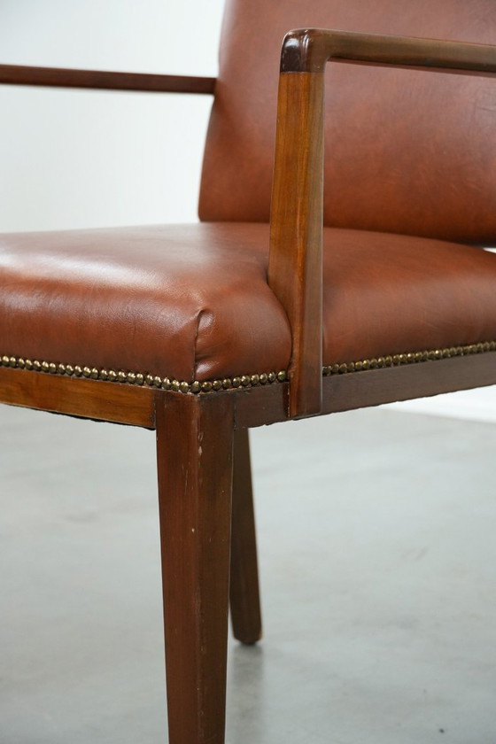 Image 1 of Vintage Scandinavische houten en rundleren bijzet/bureau/stoel uit de jaren ´60/ 70