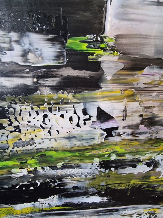 Image 1 of Frances Eckhardt - 70x90 handgeschilderd abstract schilderij modern hedendaags groen geel zwart wit