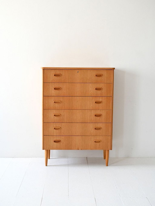 Commode scandinave à six tiroirs en chêne des années 1950