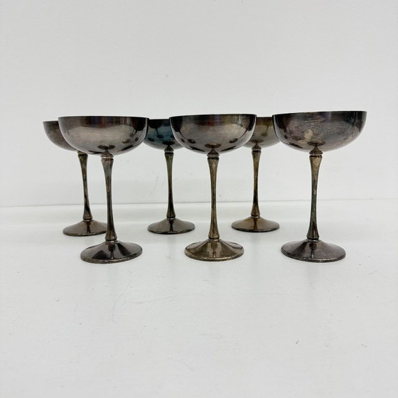 Image 1 of Set of 6 brass silver plated champagne coupes , 1970s Italy