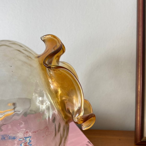Image 1 of Antique tulip-shaped portable lamp in clear and gold glass