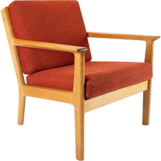 Poltrona vintage in lana rossa e rovere di Hans J. Wegner di Getama 1960