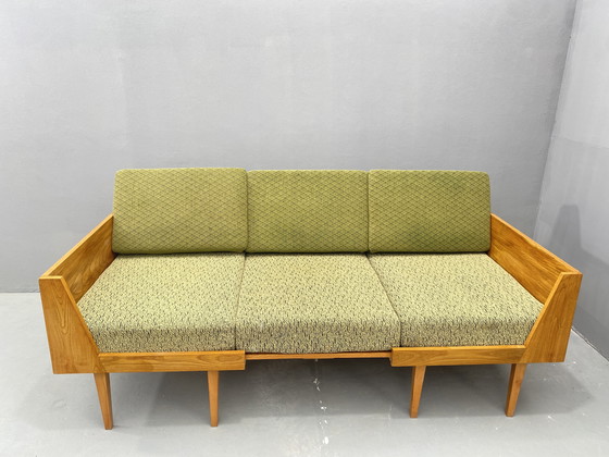 Image 1 of Divano in legno di metà secolo con tavolino laterale – Design modulare, anni '70
