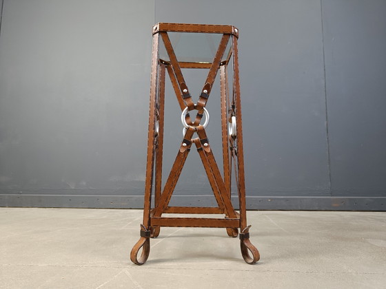 Image 1 of tavolino in ferro in ecopelle attribuito a jacques Adnet, anni '70