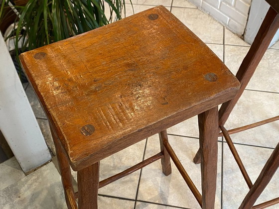 Image 1 of Set di 3 sgabelli alti da bar in legno massello, realizzati artigianalmente, 50