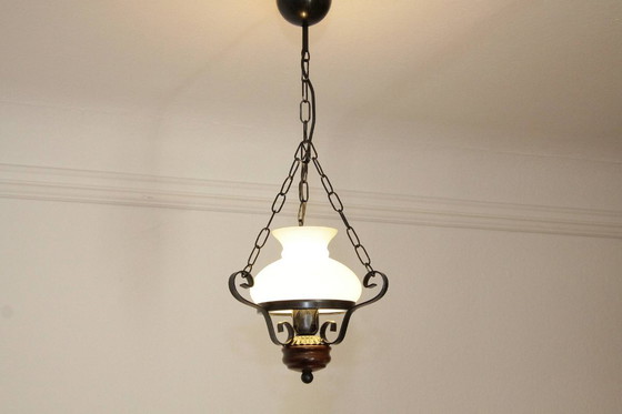 Image 1 of Deckenlampe Hängelampe Petroleum Glasschirm 54-64cm Vintage