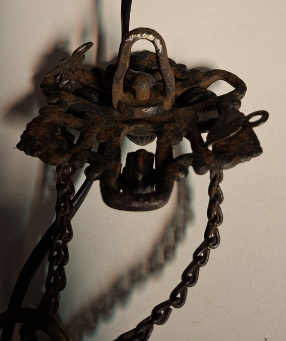 Lanterne/Suspension Art Déco française antique, vitrail. – Art Deco, Metal (photo 12 of 14)