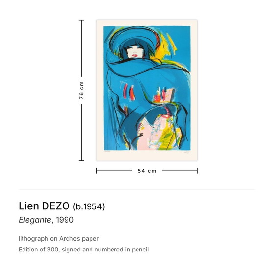 Lien DEZO Signed Lithograph Elegante 1990 – Lithographs & prints, Paper (photo 3 of 5)