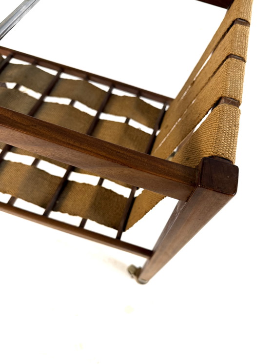 Image 1 of Vintage Danish teak and jute magazine basket '60