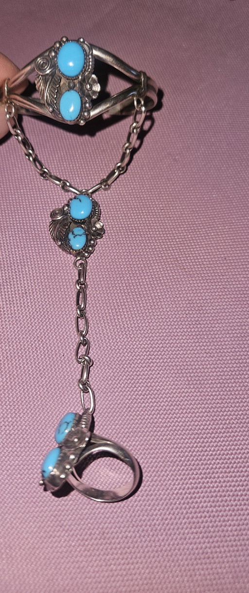 Bracciale da schiavo Navajo, argento 925 con turchese, gioiello vintage