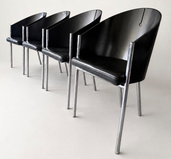 4 Vintage Italian Design Chairs by Segis – Italië, Ca80s – Dining chairs, Chrome, Leather (photo 13 of 15)