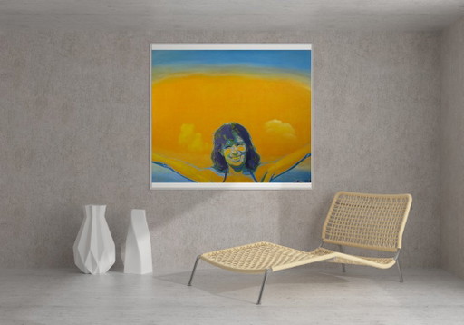 Original Oil Painting Contemporary Art Woman Higher Than Clouds – schilderijen tekeningen, Canvas (photo 2 of 7)