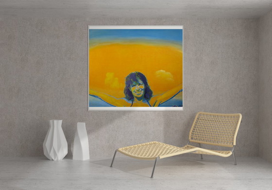 Original Oil Painting Contemporary Art Woman Higher Than Clouds – Paintings & Drawings, Canvas (photo 2 of 7)
