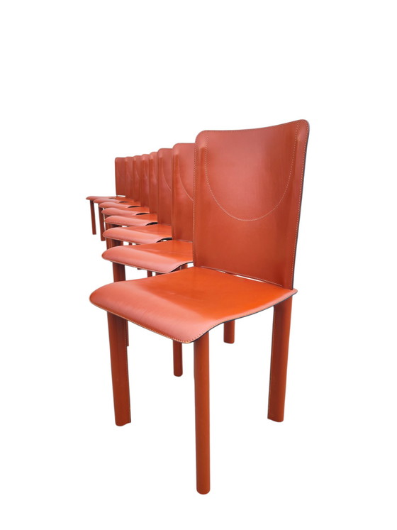 Image 1 of Set of 8 Red leather Italian dining Chairs