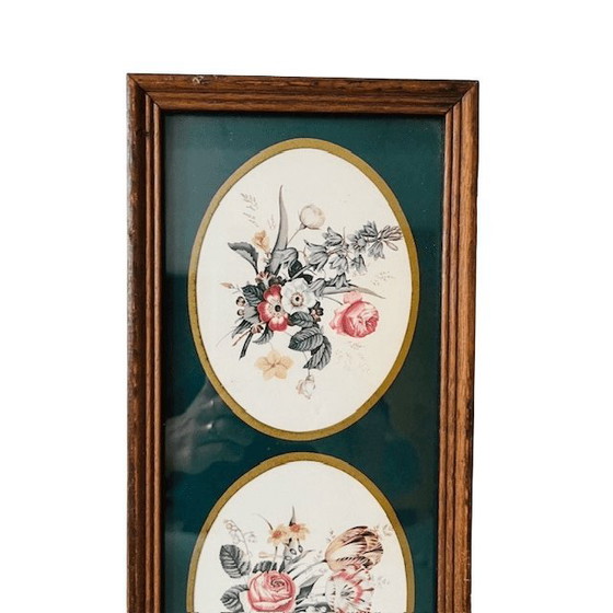 Image 1 of Stampa vintage incorniciata con dipinto di tre scene floreali
