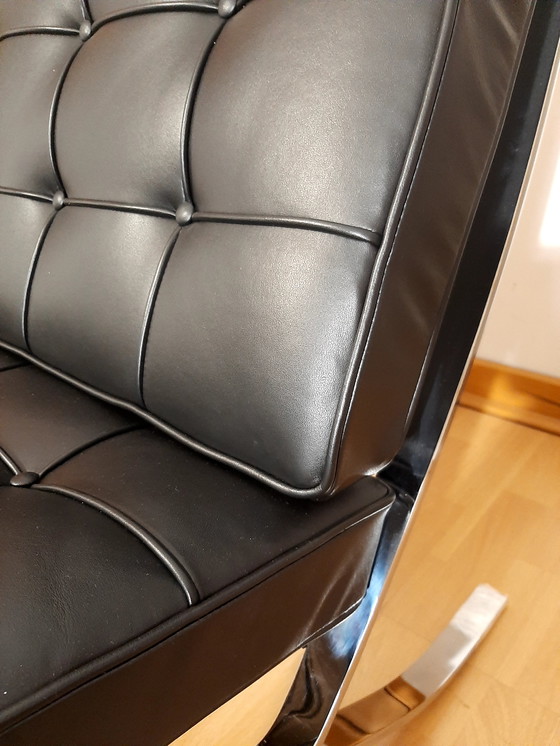 Image 1 of Knoll Set Barcelona New-Never Used Black Leather Design by Ludwig Mies Van Der Rohe and Lilly Reich (1929)