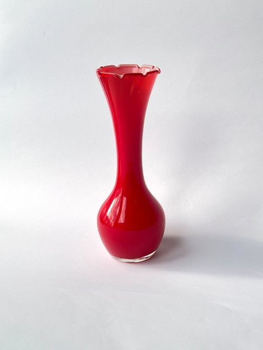 Mid-century Modern Red Ruffle Top Vase
