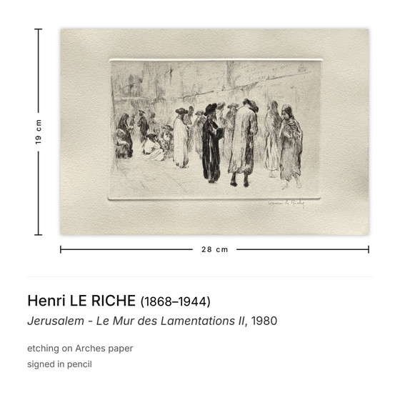 Image 1 of Henri LE RICHE Jeruzalem - Le Mur des Lamentations II Gesigneerde ets 1980