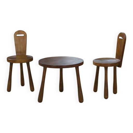 Set of 2 chairs and a brutalist table for children from the 1960s.