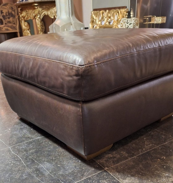 Image 1 of Full Leather Pouf With Storage Compartment
